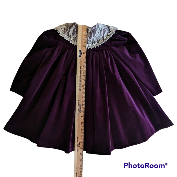 Peaches & Cream Dress Sz 3T Royal Purple Pearl White Buttons Lace Collar Vintage - Picture 4 of 8